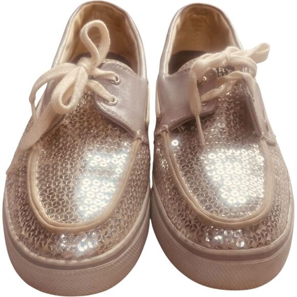 Sperry | Bahama Pewter Sequin Boat Shoes Sparkle Top-Siders | Size 10 | GUC - Picture 5 of 11